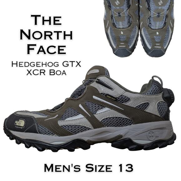 North Face Hedgehog GTX XCR Boa Mens Hiking Trail Shoes 13 Gray Olive Vibram
